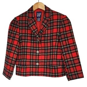 Gap kids wool-blend imperial red plaid blazer kids size medium christmas holiday